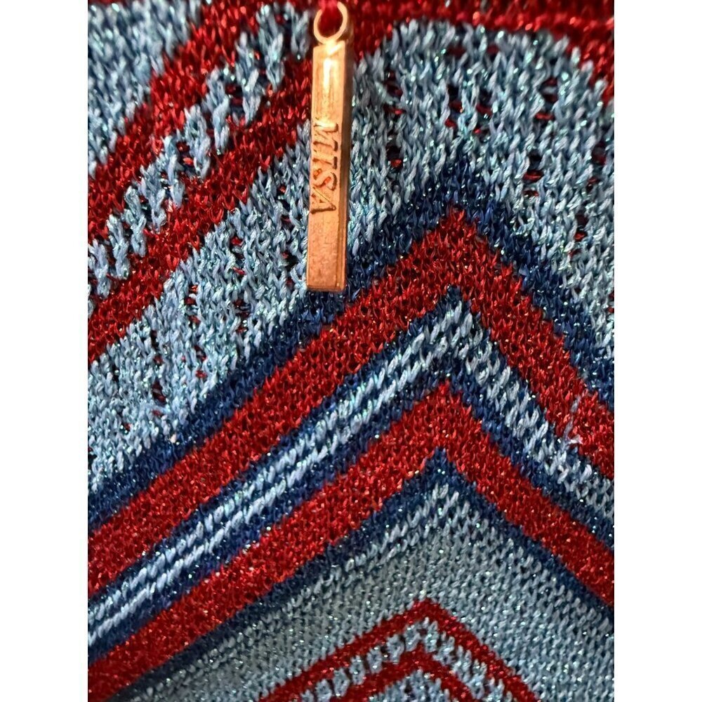 MISA LOS ANGELES DRESS Knit Halter Midi Red & Blue Metallic Sz L - Picture 11 of 13